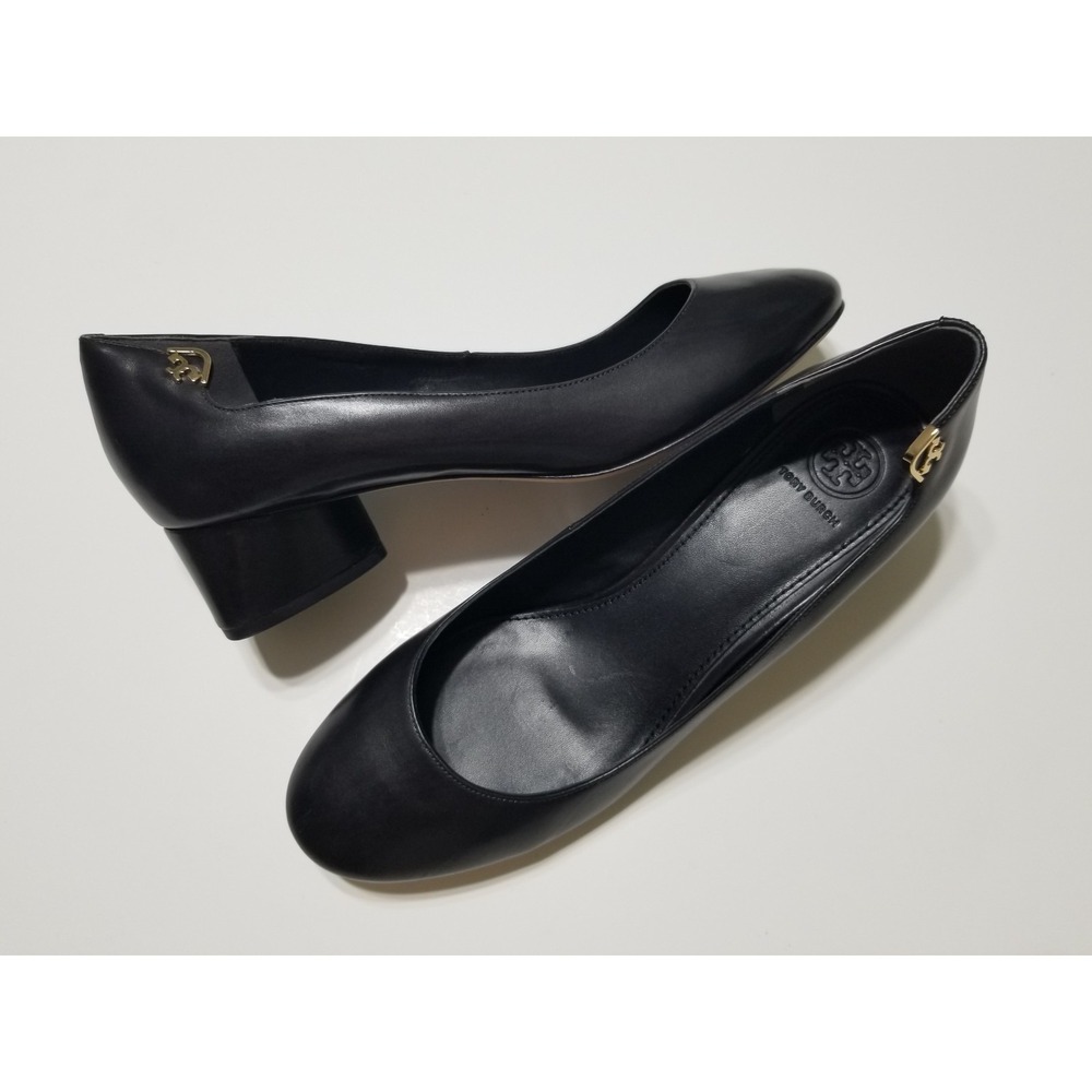 Tory Burch Elizabeth 40MM Black Leather Round Toe Pump Block Heel NIB 10 $298